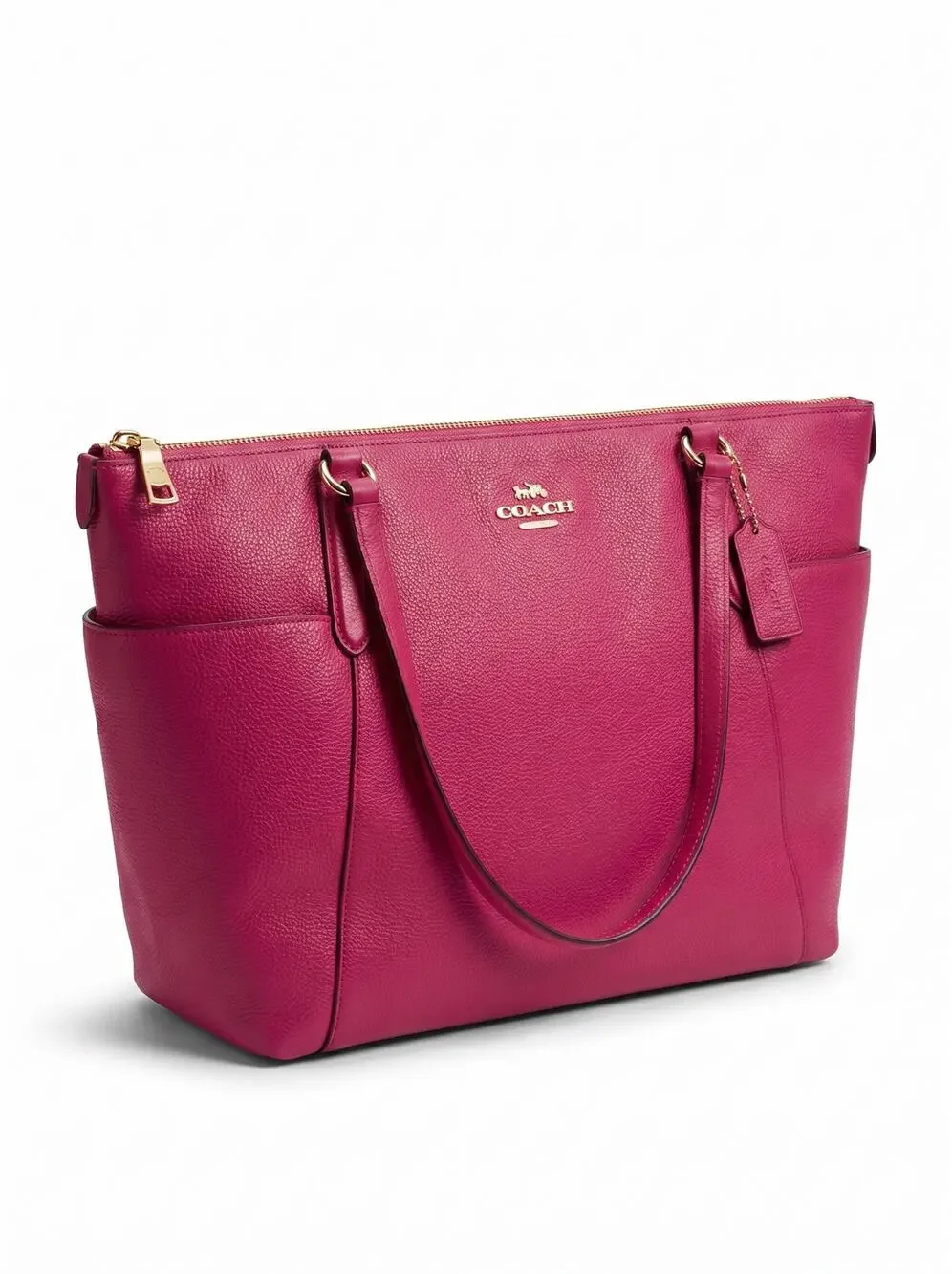 Coach Ava II Pebbled Leather Large Fuschia Gold Hardware Tote Purse
